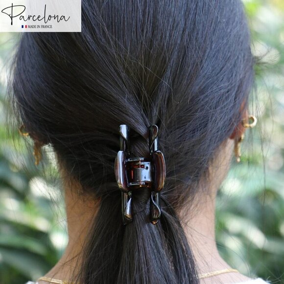 Small Hair Claw Clips Celluloid Set of 2 Tortoise Shell Black Women Girls main image 6